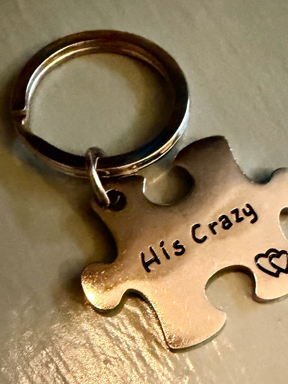 "His Crazy" Puzzle Piece Keychain in Shiny Silver Tone